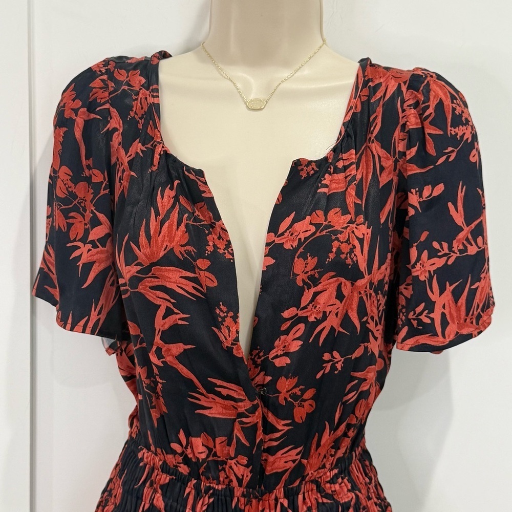 Anthropologie The Somerset Floral Jumpsuit Satin Red Small Wedding Festival Chic - Picture 8 of 15